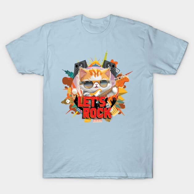 Pets, Cute Kitty Let's Rock T-Shirt by AqlShop